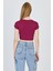Bordo Bisiklet Yaka Pamuklu Slim Fit Crop Tişört 9199M 5