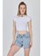 Beyaz Bisiklet Yaka Pamuklu Slim Fit Crop Tişört 9199M 2