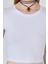 Beyaz Bisiklet Yaka Pamuklu Slim Fit Crop Tişört 9199M 4