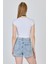 Beyaz Bisiklet Yaka Pamuklu Slim Fit Crop Tişört 9199M 5