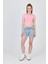 Pembe Bisiklet Yaka Pamuklu Slim Fit Crop Tişört 9199M 2