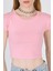 Pembe Bisiklet Yaka Pamuklu Slim Fit Crop Tişört 9199M 4