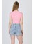 Pembe Bisiklet Yaka Pamuklu Slim Fit Crop Tişört 9199M 5