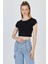 Siyah Bisiklet Yaka Pamuklu Slim Fit Crop Tişört 9199M 1