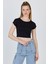 Siyah Bisiklet Yaka Pamuklu Slim Fit Crop Tişört 9199M 3