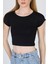 Siyah Bisiklet Yaka Pamuklu Slim Fit Crop Tişört 9199M 4