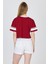 Bordo Yazı Baskılı Crop Tişört 6584 5