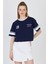 Lacivert Yazı Baskılı Crop Tişört 6584 1