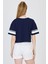 Lacivert Yazı Baskılı Crop Tişört 6584 5