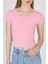 Pembe Bisiklet Yaka Basic Crop Tişört 9200M 4