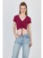 Bordo V Yaka Büzgülü Crop Tişört 9201M 1