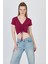 Bordo V Yaka Büzgülü Crop Tişört 9201M 3