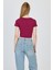 Bordo V Yaka Büzgülü Crop Tişört 9201M 5