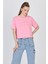 Şeker Pembe Yazı Nakışlı Crop Tişört 25259 1