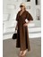 Beli Lastikli Bağcık Detaylı Yarım Kol Müslin Elbise Kahve 9331-E 5