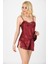 Zariften Bordo Saten Babydoll Şortlu Takım - 281 3