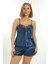 Zariften Lacivert Saten Babydoll Şortlu Takım - 259 1