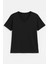 Kadın V Yaka Kısa Kollu Düz T-Shirt 1