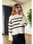 Yumuşak Dokulu Rahat ve Şık Çizgili Günlük Kadın Oversize Kadın Triko Marka Model Kadın Kazak 1