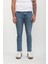 Erkek Slim Fit Normal Bel Düz Kesim Dar Paça Mavi Jean Pantolon 4