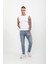 Erkek Skinny Fit Düşük Bel Dar Kesim Dar Paça Likralı Mavi Jean Pantolon 1