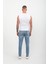 Erkek Skinny Fit Düşük Bel Dar Kesim Dar Paça Likralı Mavi Jean Pantolon 3