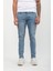 Erkek Skinny Fit Düşük Bel Dar Kesim Dar Paça Likralı Mavi Jean Pantolon 4