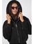 5193 Kapüşonlu Peluş Crop Ceket - Siyah 2
