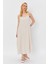 Askılı Uzun Çan Elbise - Natür 2