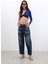 Kadın Yüksek Bel Skater Fit Jean Pantolon Lacivert 6