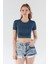 Basic Bisiklet Yaka Crop Tişört 1