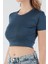Basic Bisiklet Yaka Crop Tişört 5