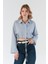 Çizgili Önü Bağlamalı Crop Gömlek 4