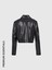 Desenli Deri Cep Detaylı Crop Ceket Siyah 2