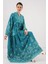 2423 Otantik Desenli Tesettür Elbise - B.turkuaz 2