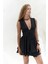 Zaneta Korsaj Detaylı Siyah Keten Mini Elbise 4