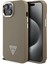 Apple iPhone 15 Kılıf Guess Orjinal Lisanslı M-Safe Şarj Özellikli Grained Triangle Kapak Kahverengi 1
