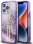 Apple iPhone 14 Pro Max Kılıf Guess Orjinal Lisanslı Transparan Sıvılı Simli Altın Çizgili Kapak Mor 1