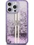 Apple iPhone 14 Pro Max Kılıf Guess Orjinal Lisanslı Transparan Sıvılı Simli Altın Çizgili Kapak Mor 2