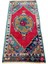 El Dokuma Vintage Karabağ Halısı 55X120 Kırmızı Yeşil Yün Eskitme 1