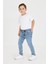 Erkek Çocuk Slim Fit Rahat Kalıp Açık Mavi Jean Pantolon Beli Ayarlanabilir Lastikli Düğmeli LX316 1