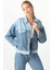 Kadın Renk Bloklu Oversize Jean Ceket Mavi 4