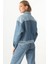 Kadın Renk Bloklu Oversize Jean Ceket Mavi 6