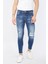 Erkek Skinny Fit Yırtık Detaylı Jean Koyu Mavi 1