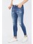 Erkek Skinny Fit Yırtık Detaylı Jean Koyu Mavi 2