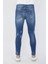 Erkek Skinny Fit Yırtık Detaylı Jean Koyu Mavi 3