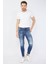 Erkek Skinny Fit Yırtık Detaylı Jean Koyu Mavi 4