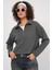 55449 Fermuarlı Yaka Örme Sweatshirt - Antrasit 1