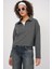 55449 Fermuarlı Yaka Örme Sweatshirt - Antrasit 3