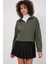 55449 Fermuarlı Yaka Örme Sweatshirt - Haki 1
